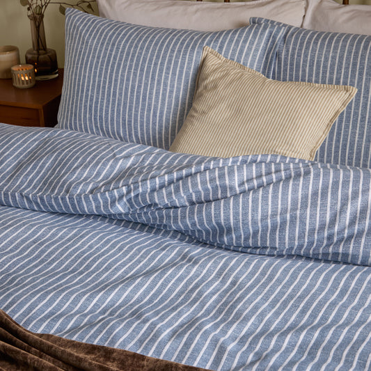 Striped Blue Bedding - Holme Stripe Brushed Cotton Duvet Cover Set Denim Blue Yard