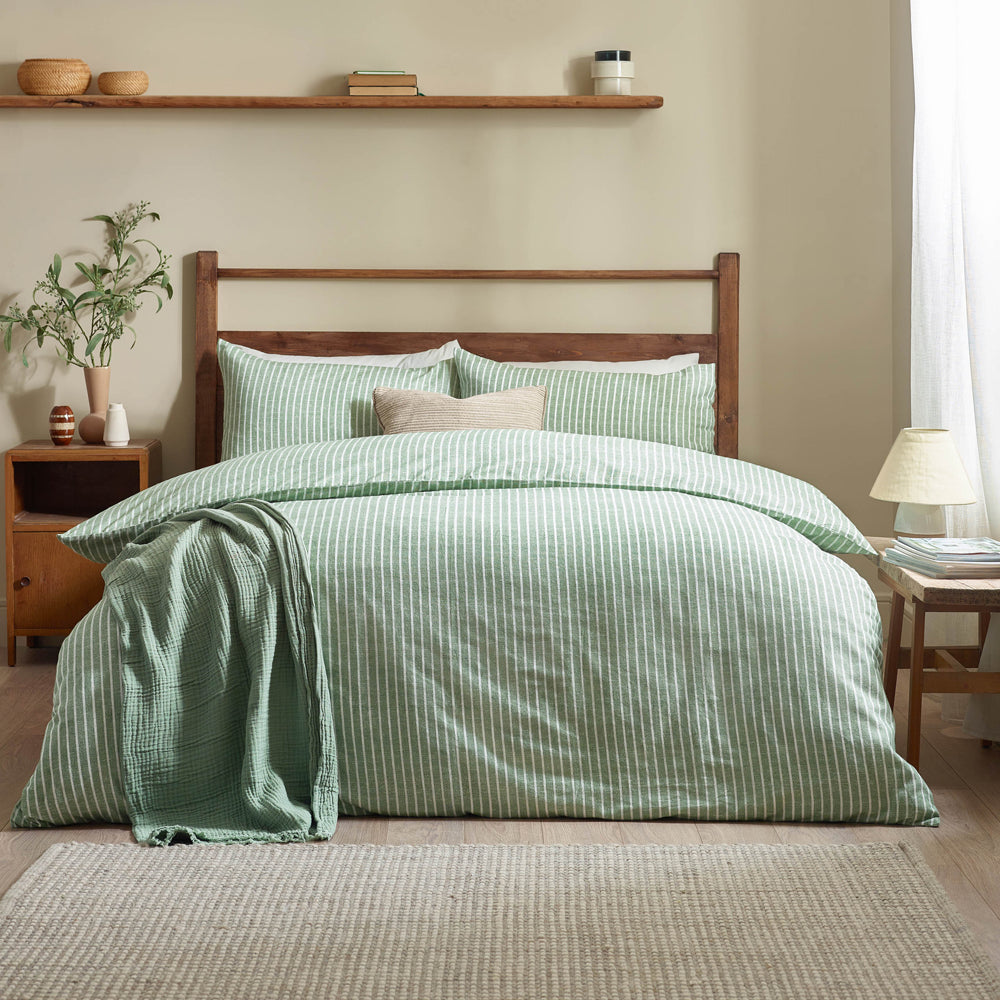 Striped Green Bedding - Holme Stripe Brushed Cotton Duvet Cover Set Forest Green Yard