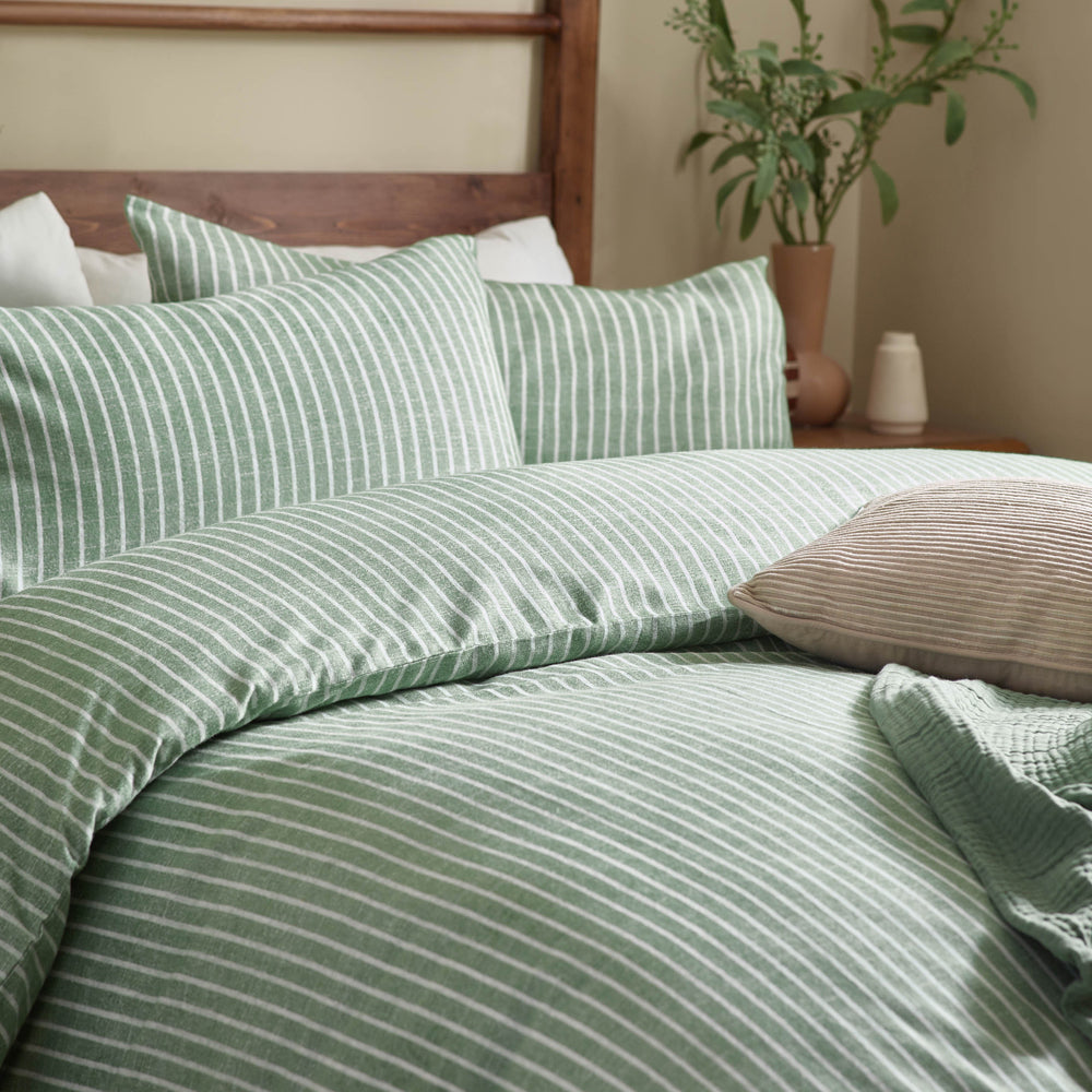 Striped Green Bedding - Holme Stripe Brushed Cotton Duvet Cover Set Forest Green Yard