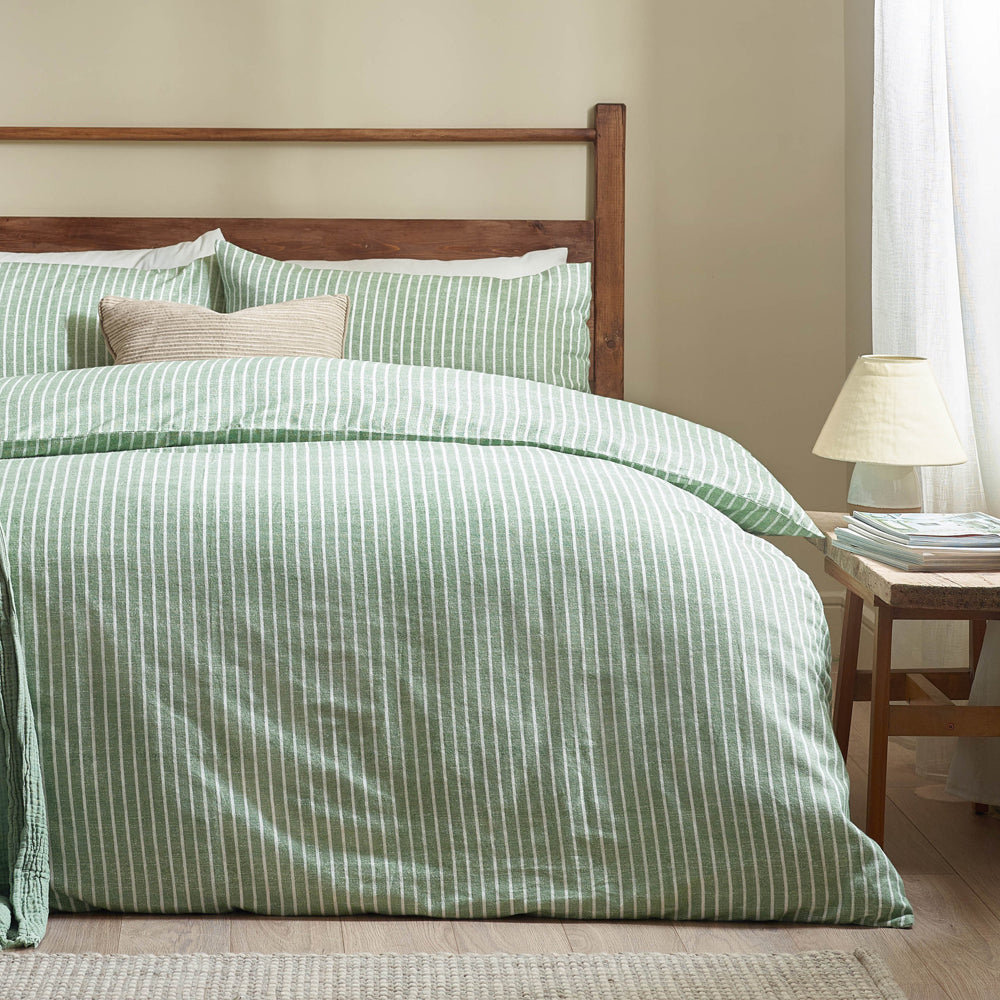 Striped Green Bedding - Holme Stripe Brushed Cotton Duvet Cover Set Forest Green Yard
