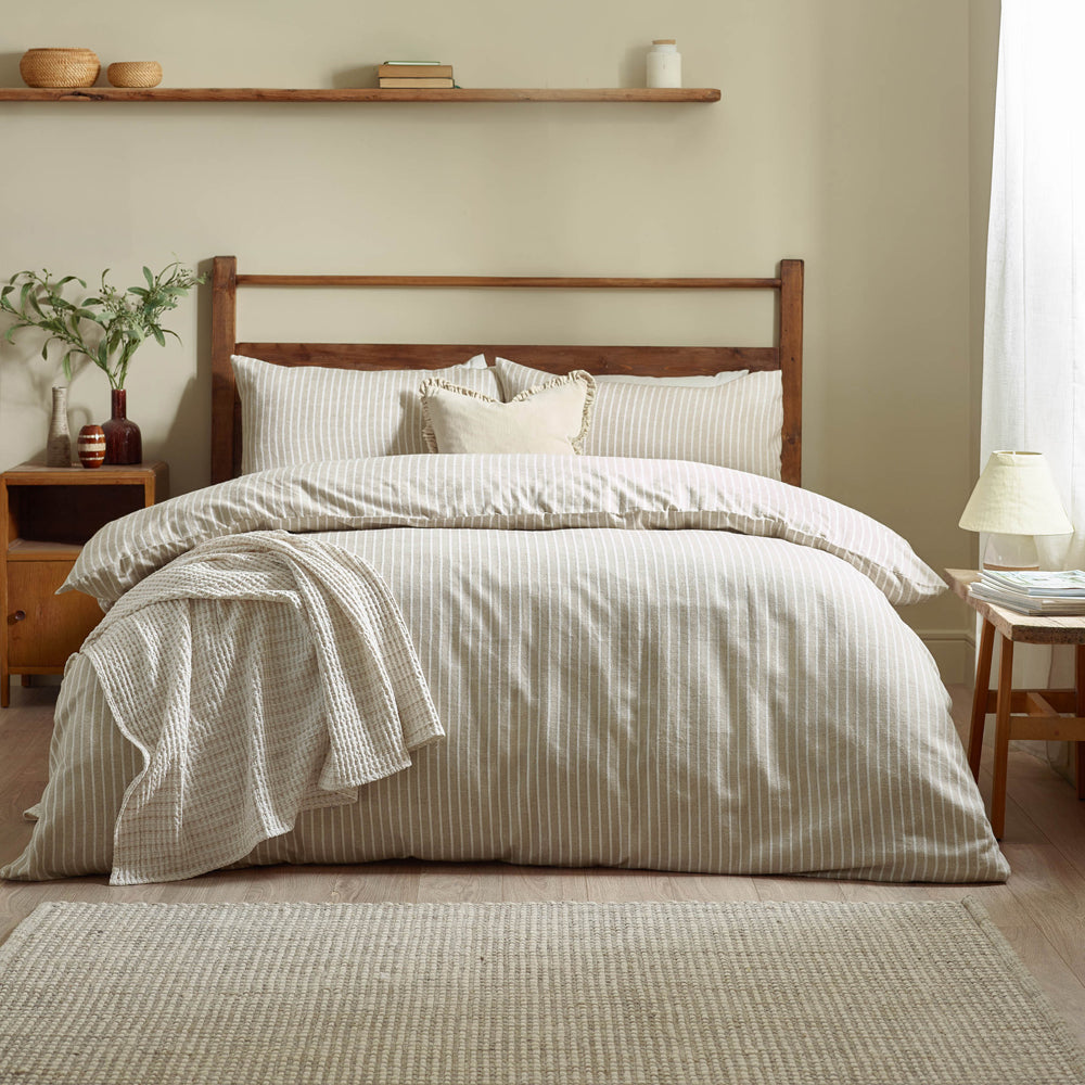 Striped Beige Bedding - Holme Stripe Brushed Cotton Duvet Cover Set Natural Yard