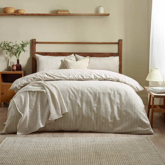 Striped Beige Bedding - Holme Stripe Brushed Cotton Duvet Cover Set Natural Yard