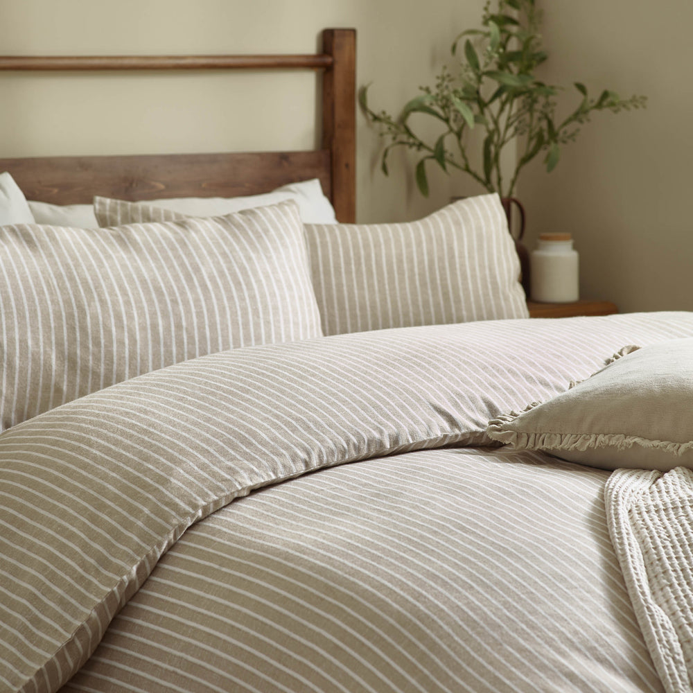 Striped Beige Bedding - Holme Stripe Brushed Cotton Duvet Cover Set Natural Yard