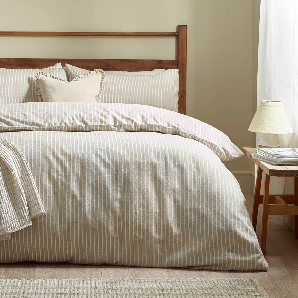 Striped Beige Bedding - Holme Stripe Brushed Cotton Duvet Cover Set Natural Yard