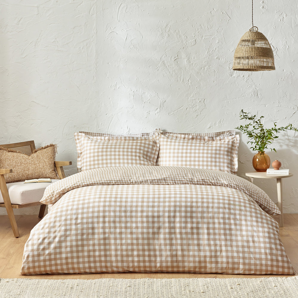 Check Beige Bedding - Barton Check Reversible Duvet Cover Set Biscuit Yard