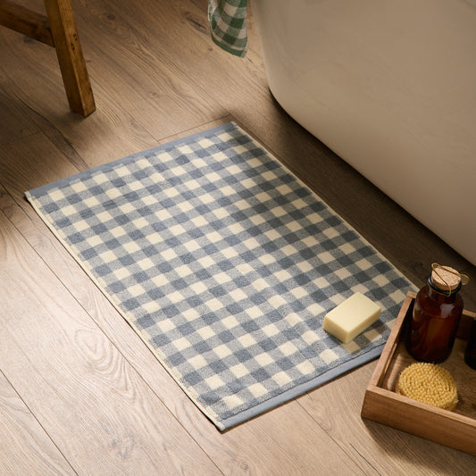 Check Blue Bathroom - Barton Gingham Check Bath Mat Denim Blue Yard