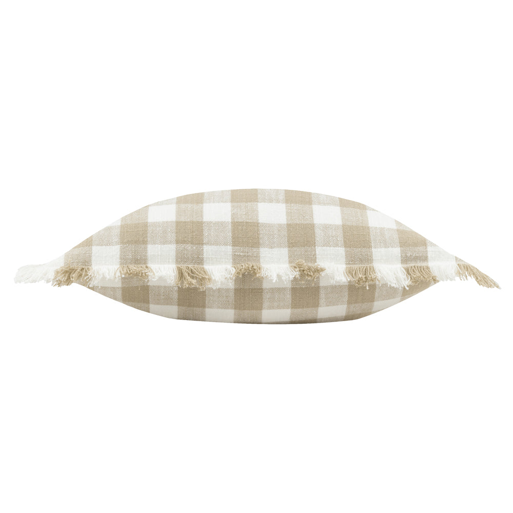 Barton Check Fringed Cushion Natural