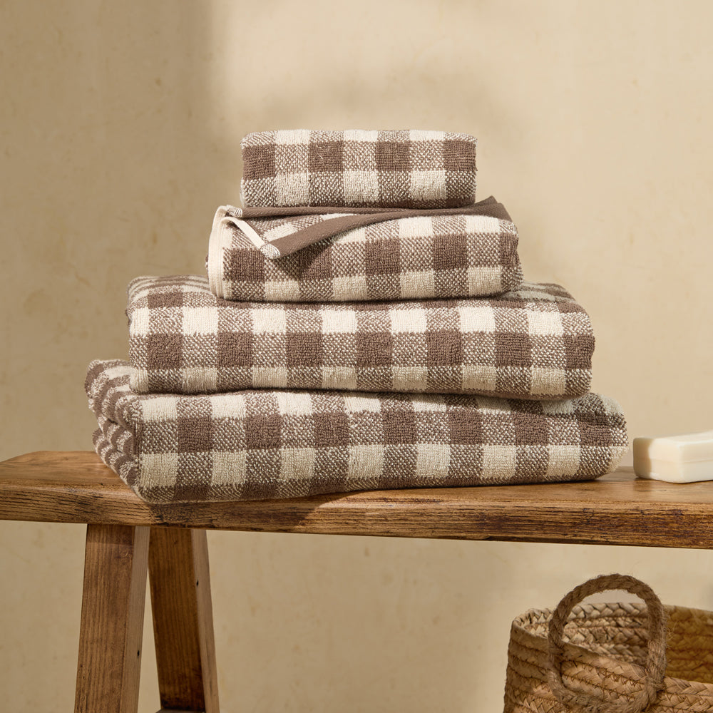 Check Brown Bathroom - Barton Gingham Check Towels Cocoa Brown Yard