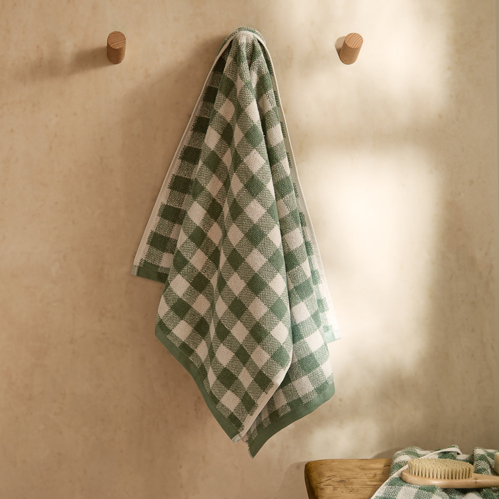 Check Green Bathroom - Barton Gingham Check Towels Forest Yard
