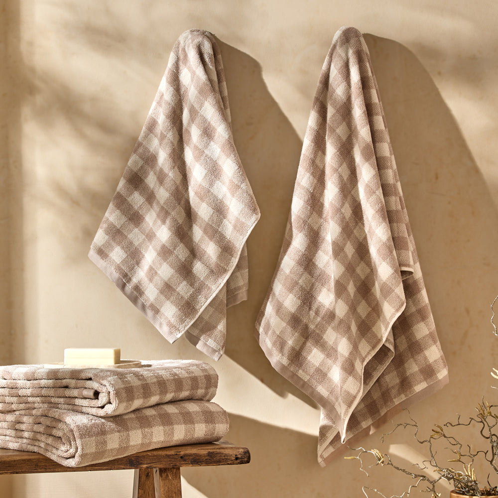 Check Cream Bathroom - Barton Gingham Check Towels Natural Yard