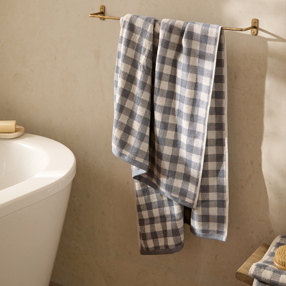 Check Blue Bathroom - Barton Gingham Check Towels Denim Blue Yard
