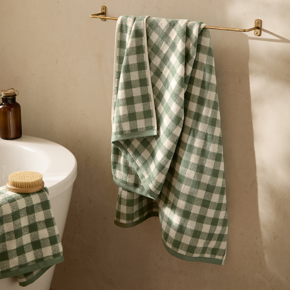 Check Green Bathroom - Barton Gingham Check Towels Forest Yard