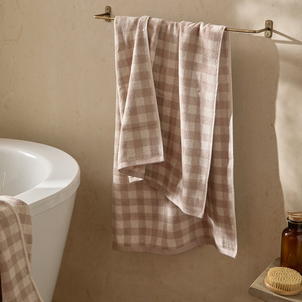 Check Cream Bathroom - Barton Gingham Check Towels Natural Yard