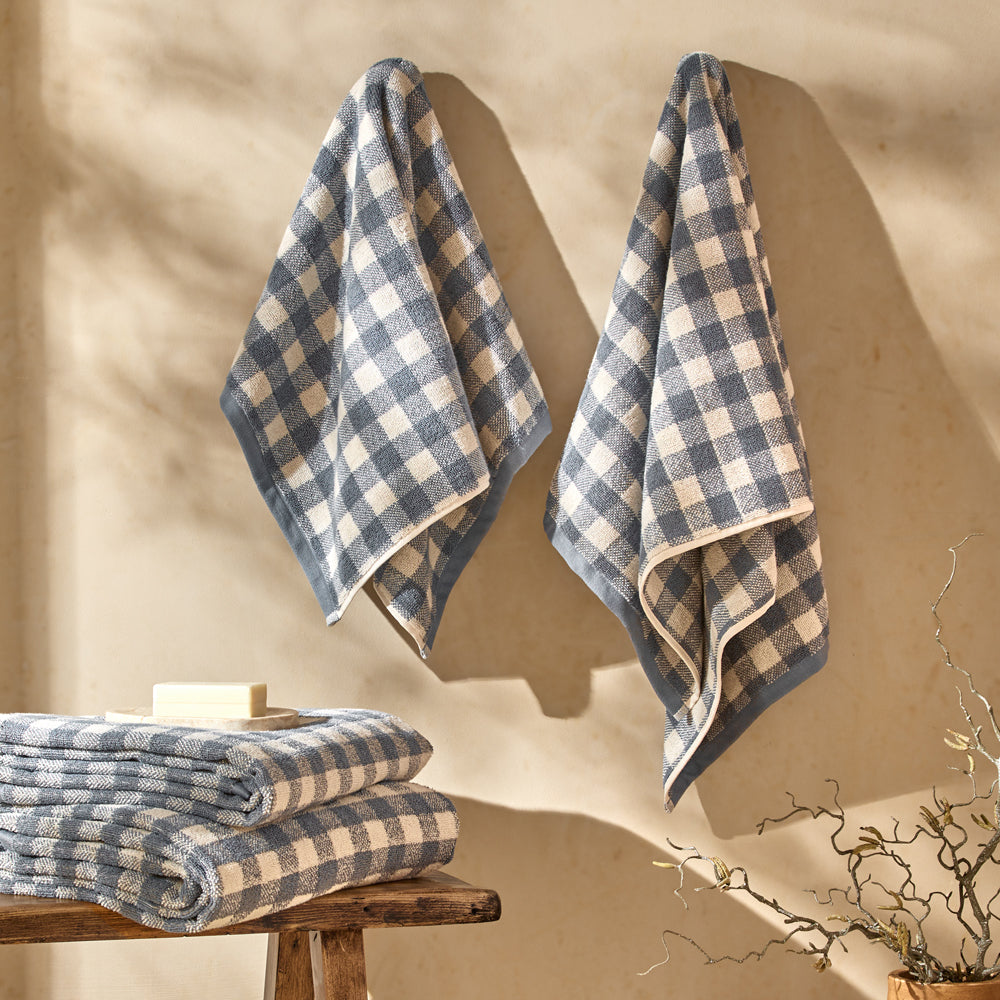 Check Blue Bathroom - Barton Gingham Check Towels Denim Blue Yard