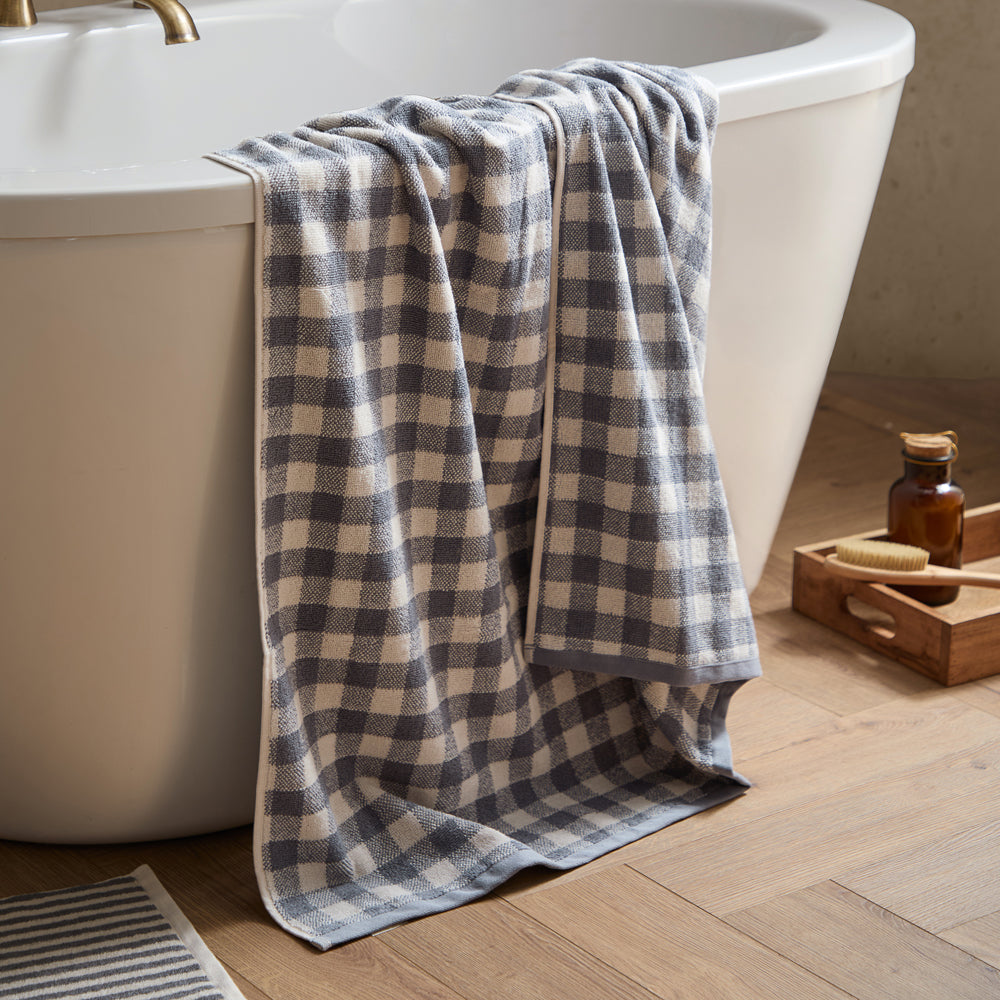 Check Blue Bathroom - Barton Gingham Check Towels Denim Blue Yard
