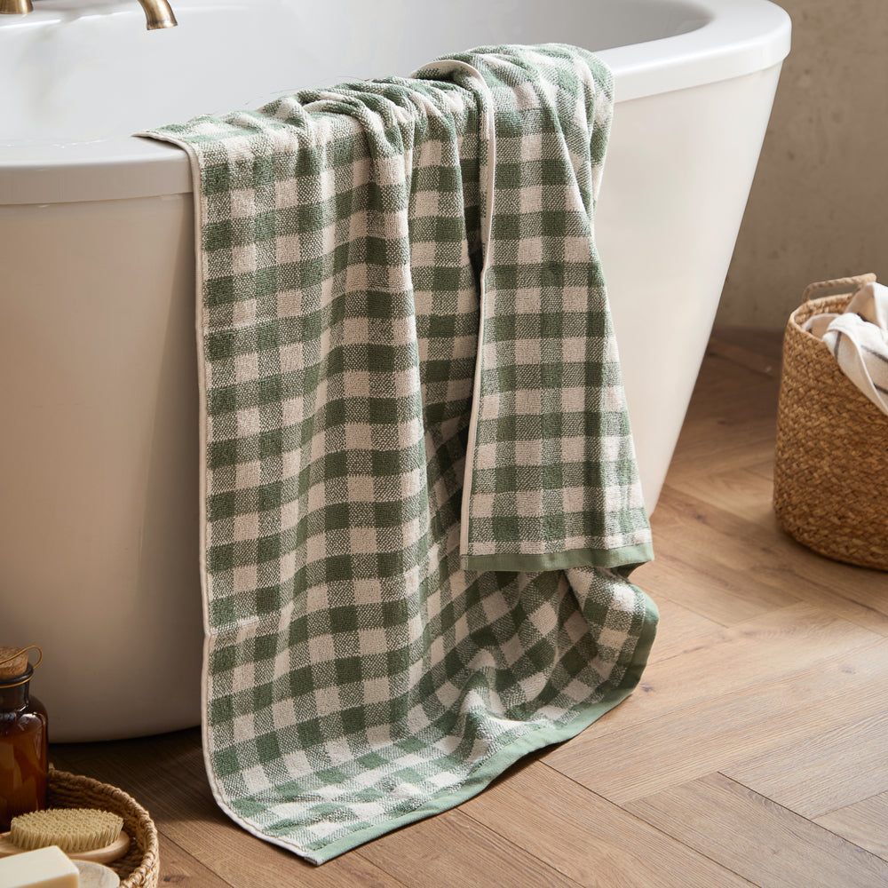 Check Green Bathroom - Barton Gingham Check Towels Forest Yard