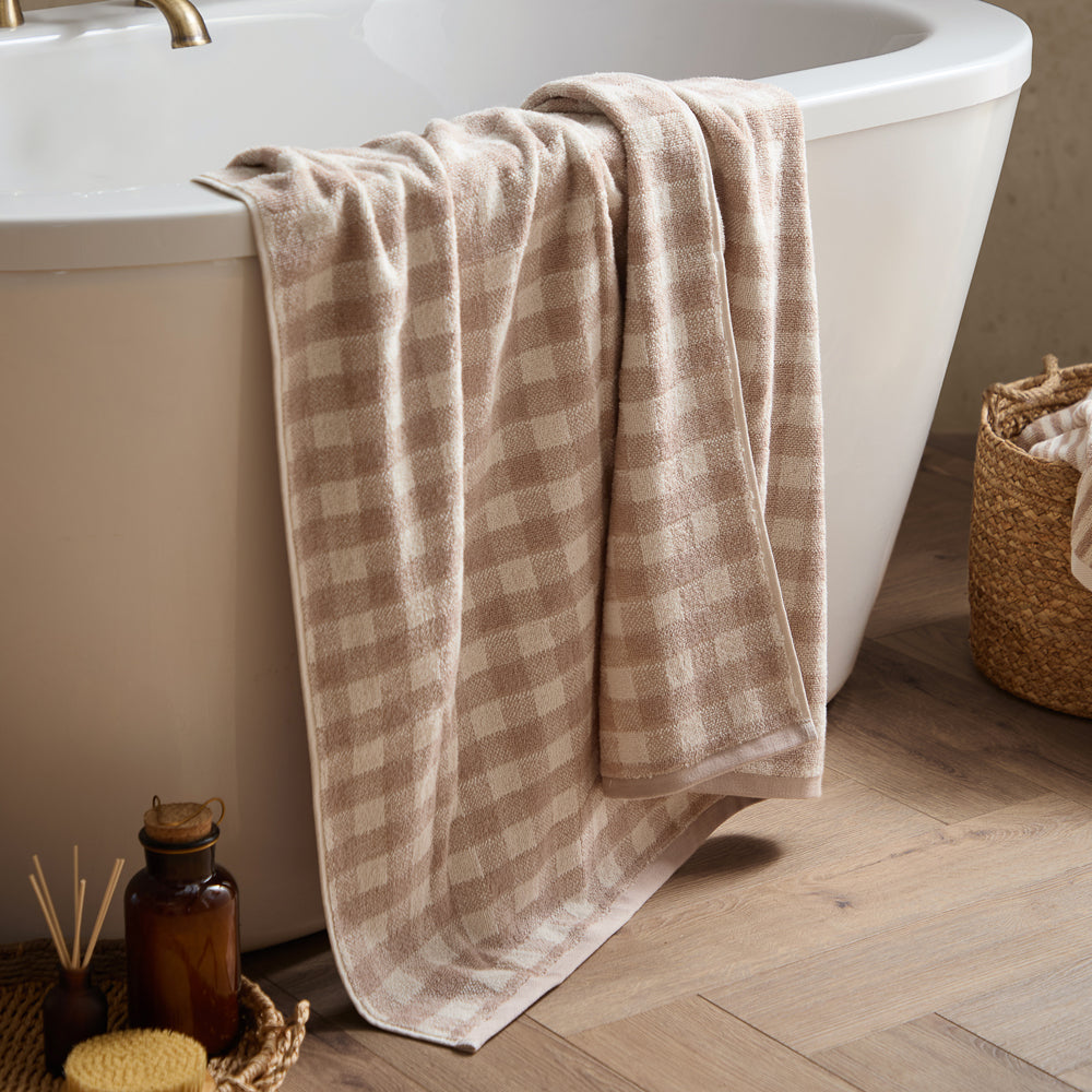 Check Cream Bathroom - Barton Gingham Check Towels Natural Yard