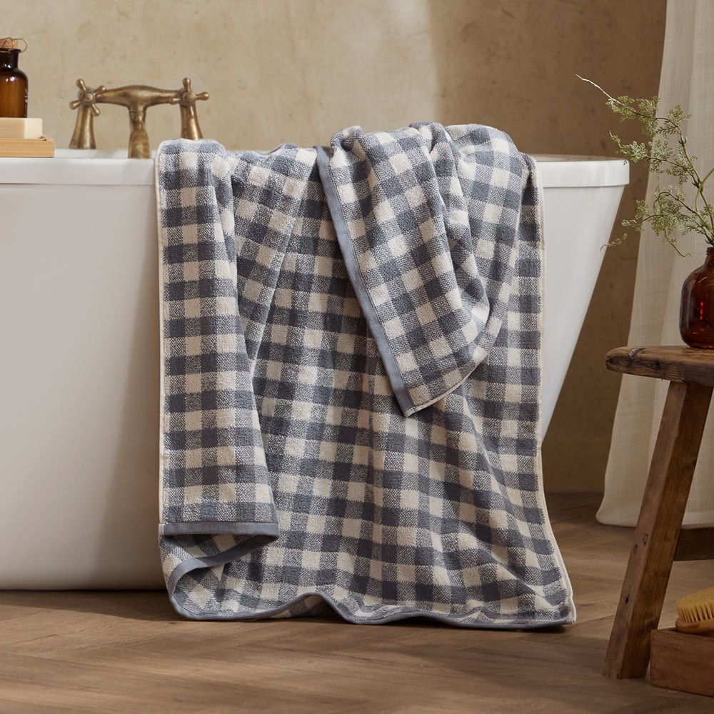 Check Blue Bathroom - Barton Gingham Check Towels Denim Blue Yard