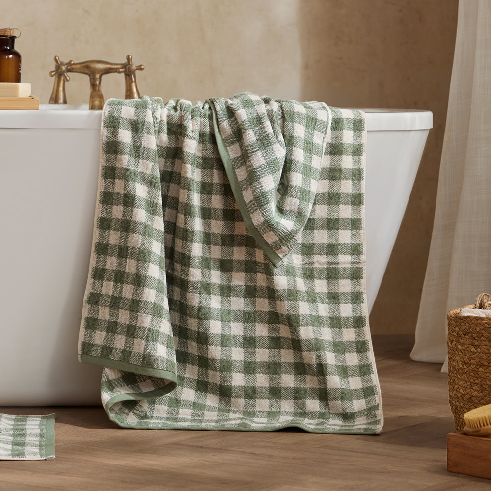 Check Green Bathroom - Barton Gingham Check Towels Forest Yard