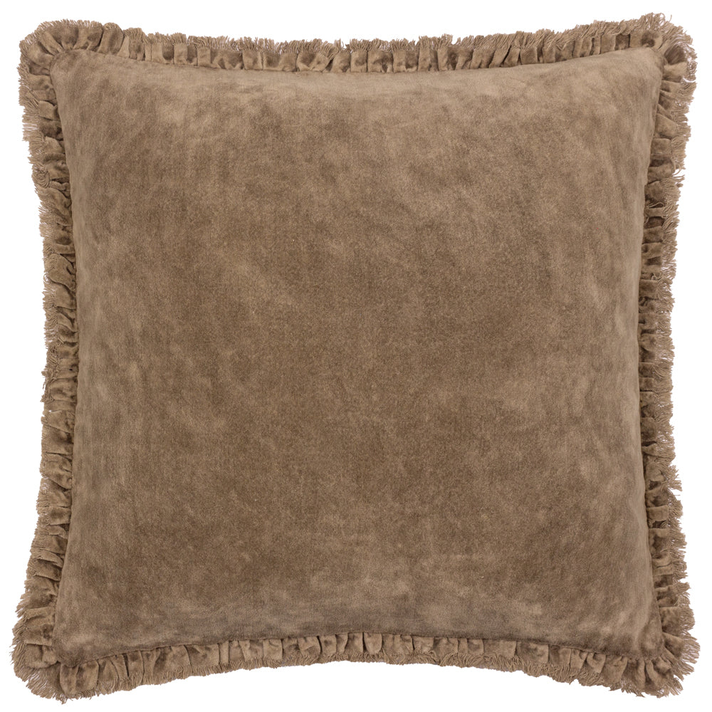 Plain Brown Cushions - Bertie Washed Cotton Velvet Polyester Filled Cushion Chocolate Yard