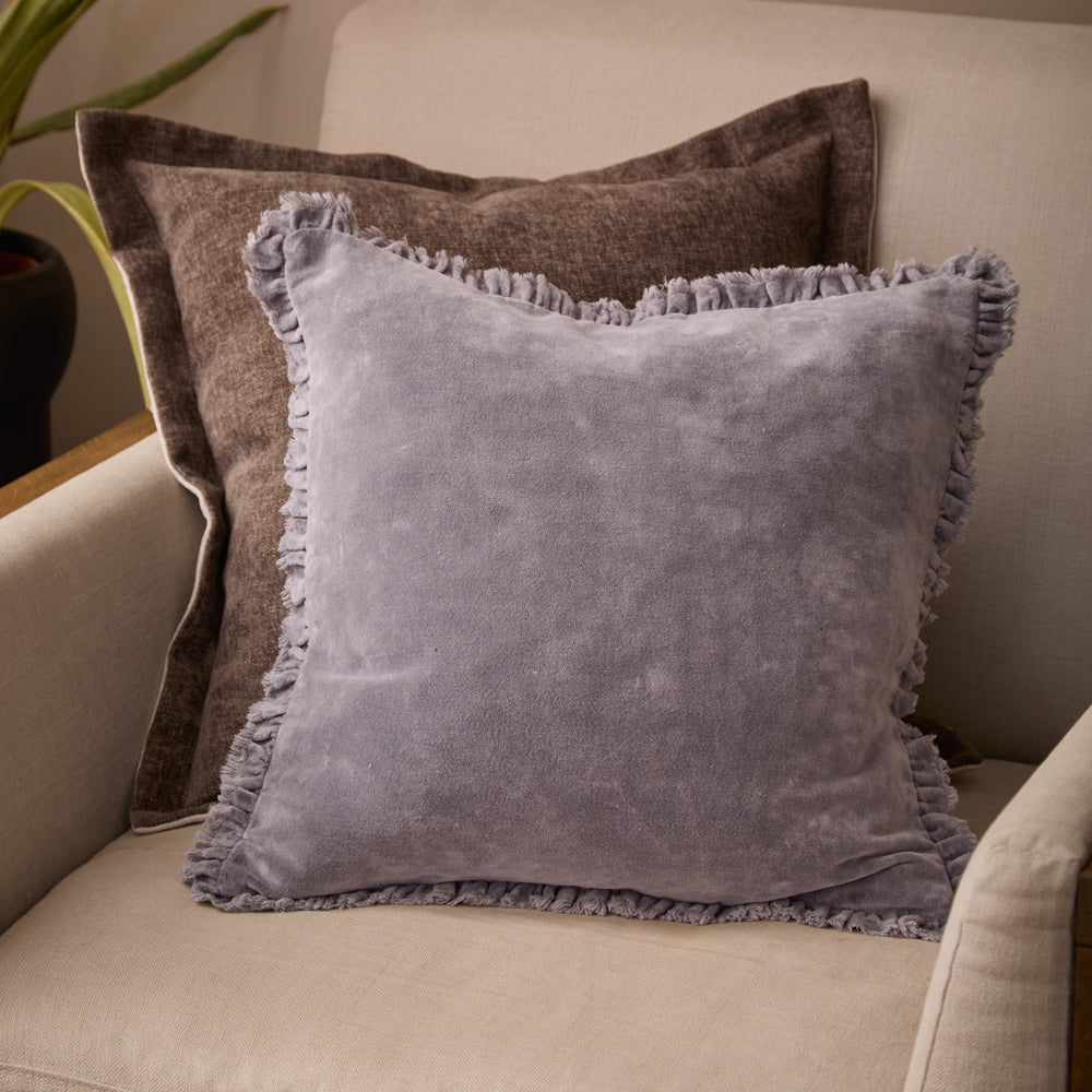 Plain Purple Cushions - Bertie Washed Cotton Velvet Polyester Filled Cushion Mauve Yard