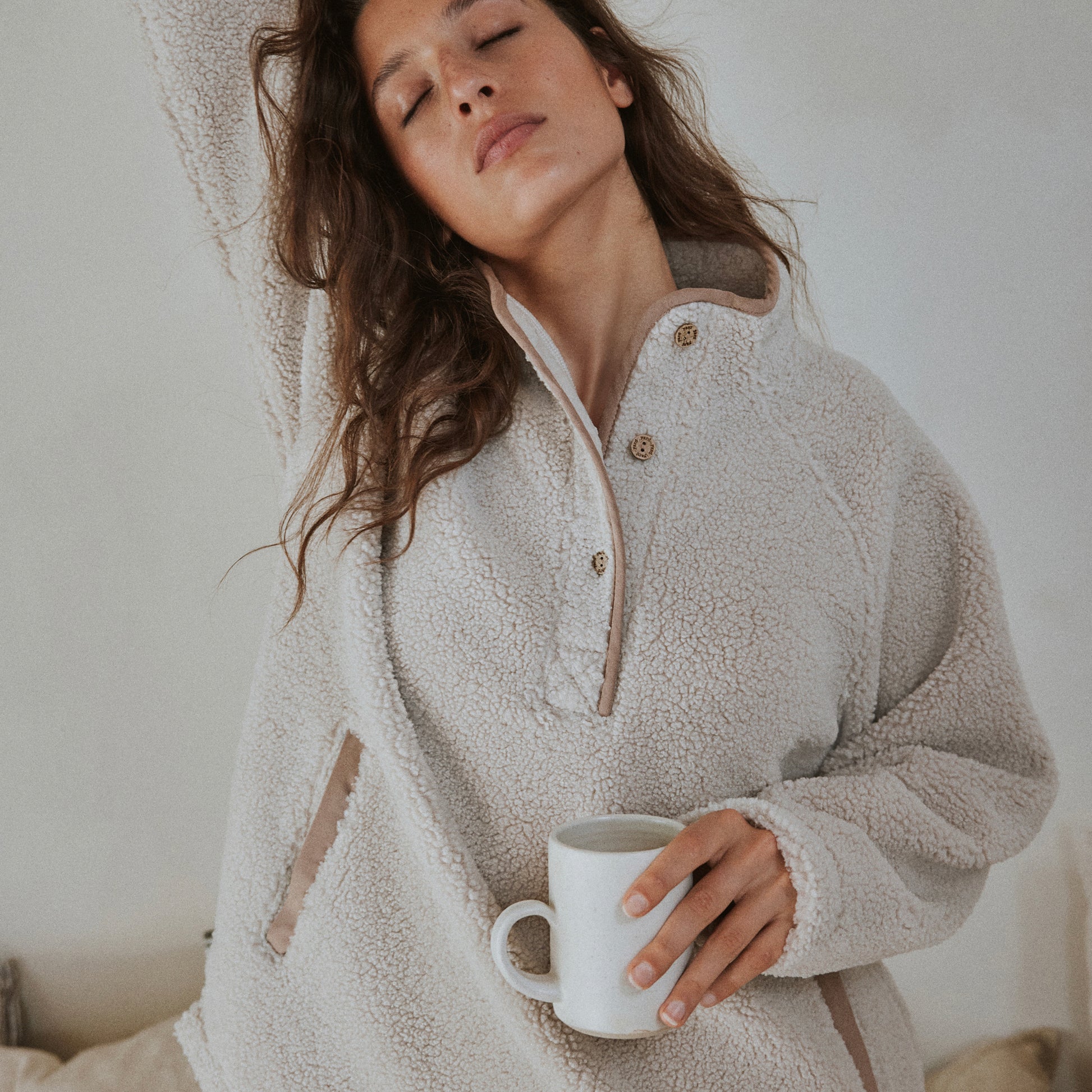 Plain Beige Ladies Loungewear  - Borg Fleece Fleece Oatmeal Yard