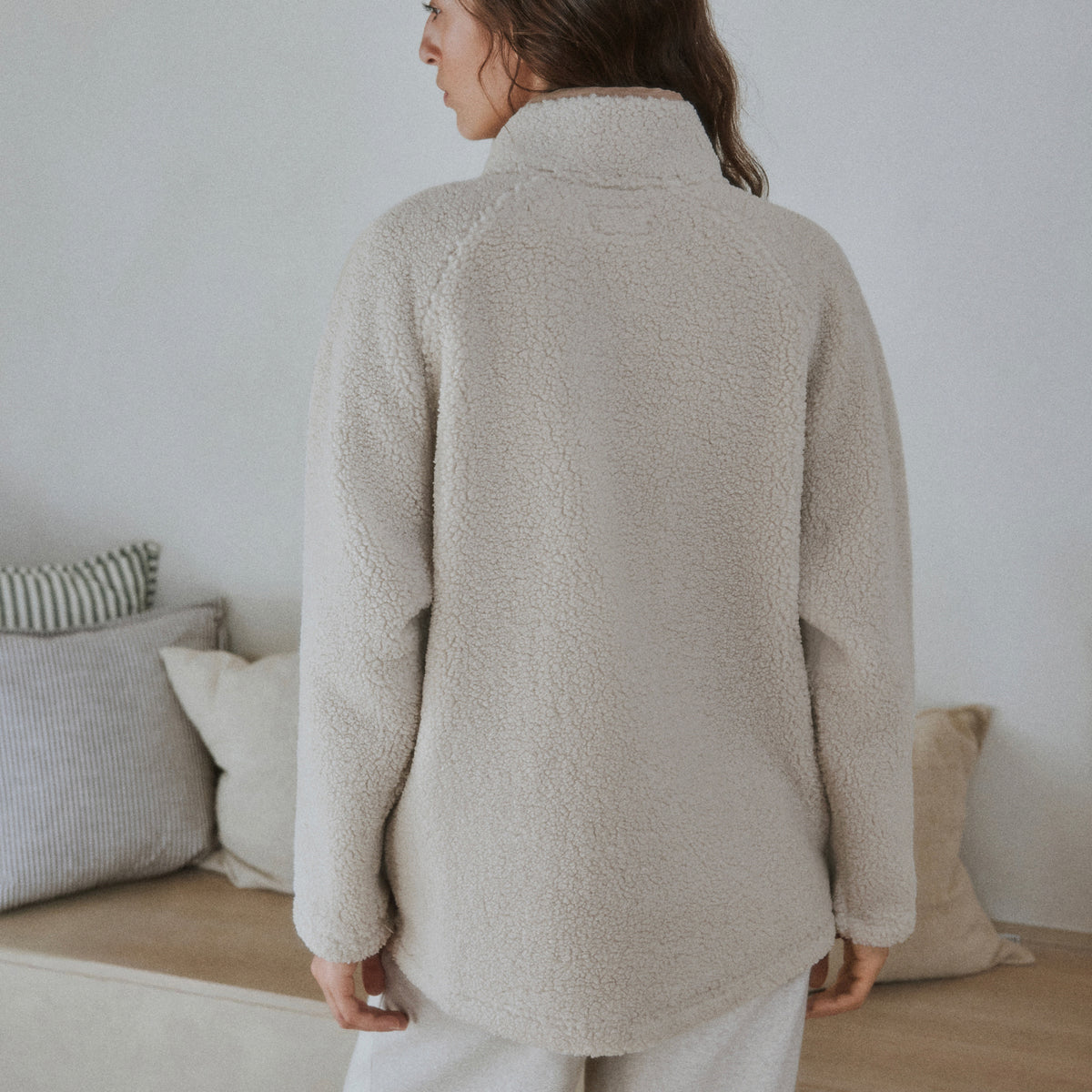 Plain Beige Ladies Loungewear  - Borg Fleece Fleece Oatmeal Yard