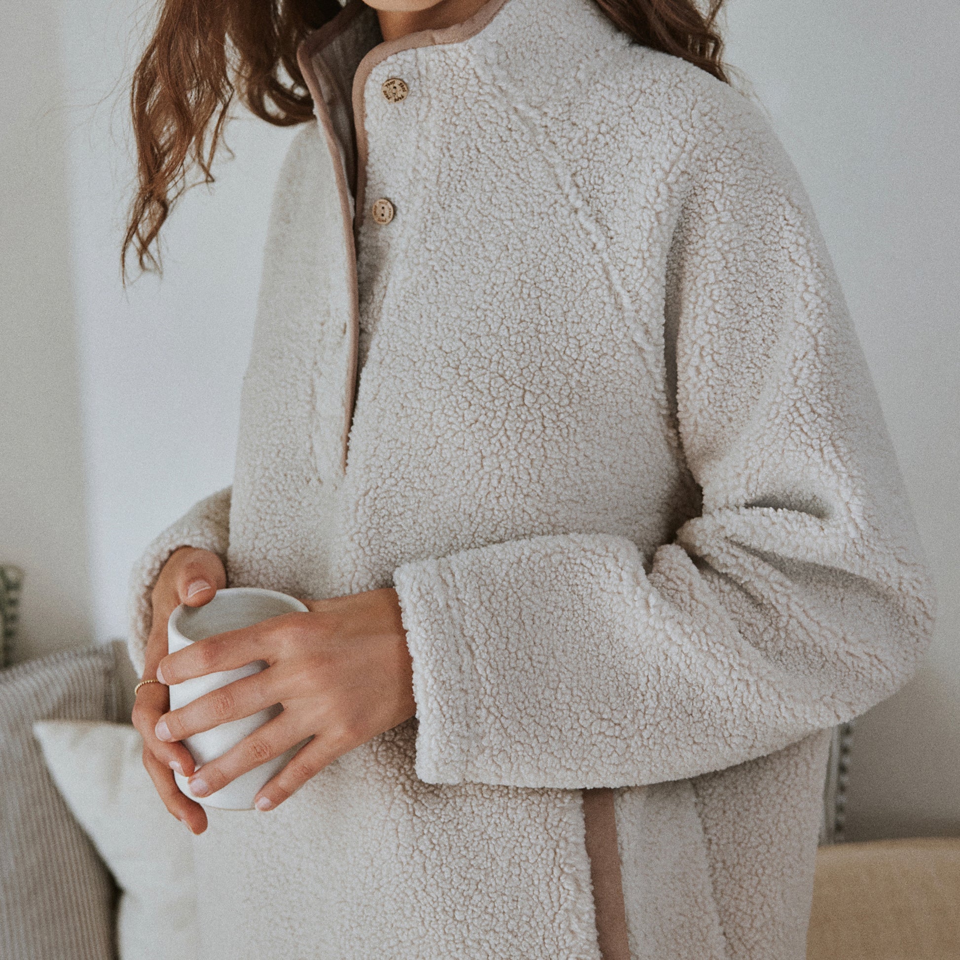 Plain Beige Ladies Loungewear  - Borg Fleece Fleece Oatmeal Yard