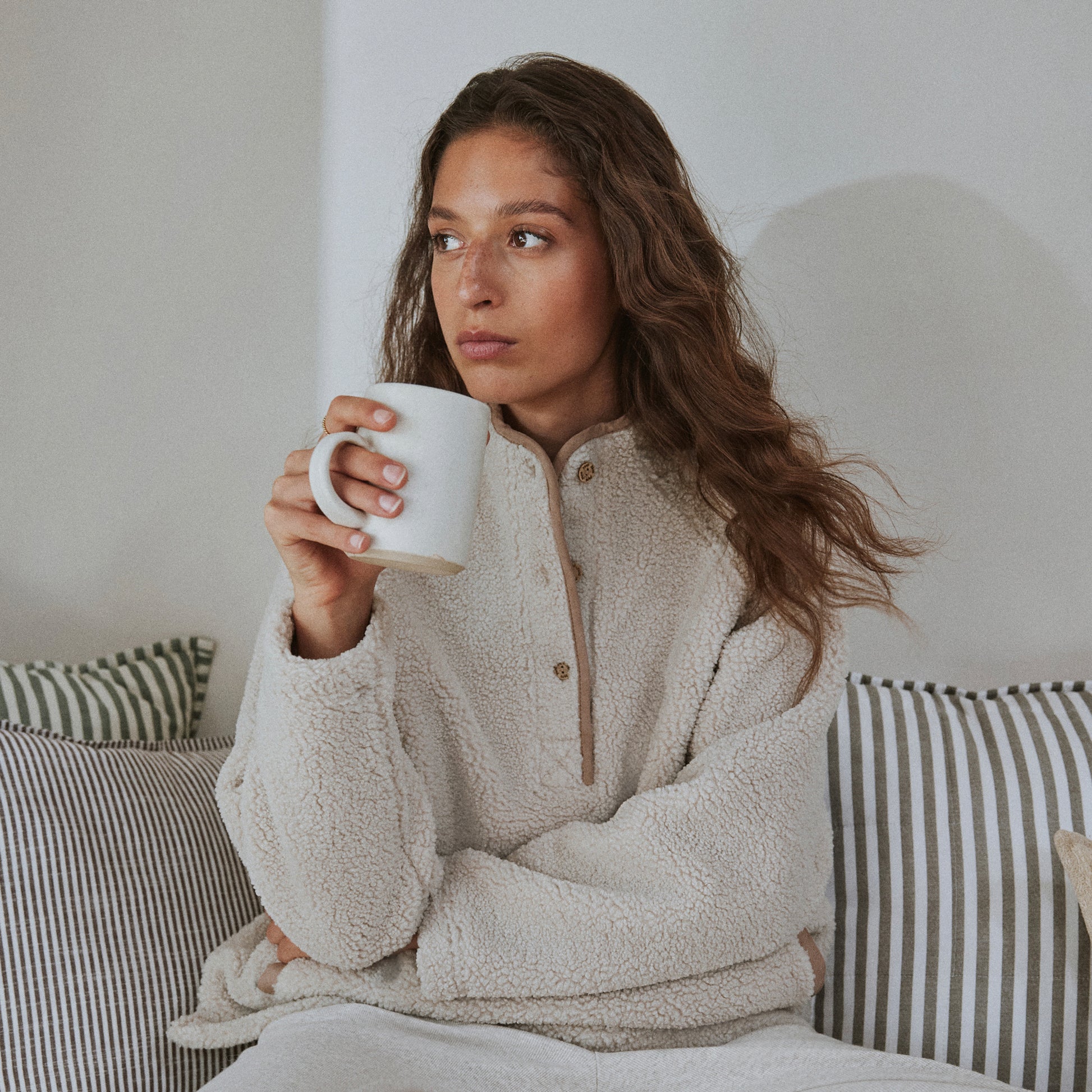 Plain Beige Ladies Loungewear  - Borg Fleece Fleece Oatmeal Yard