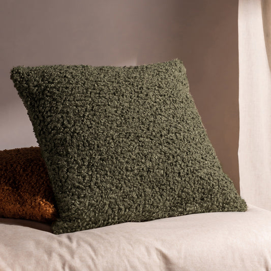 Plain Green Cushions - Cabu Textured Boucle  Cushion Cover Khaki Yard