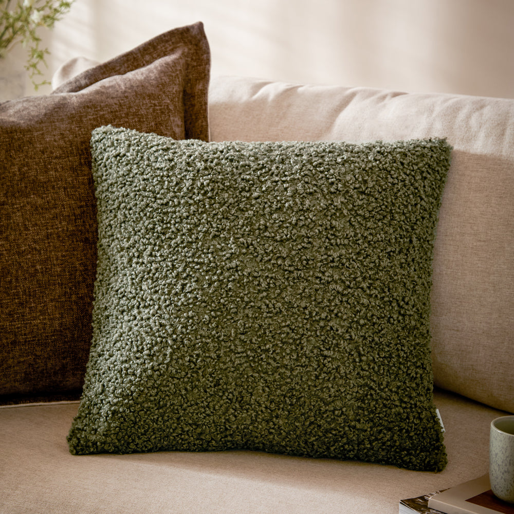 Plain Green Cushions - Cabu Chunky Boucle Cushion Cover Khaki Yard