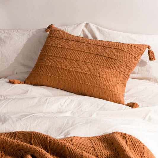 Striped Brown Cushions - Caliche Textured Tasselled Cushion Cover Ginger Yard