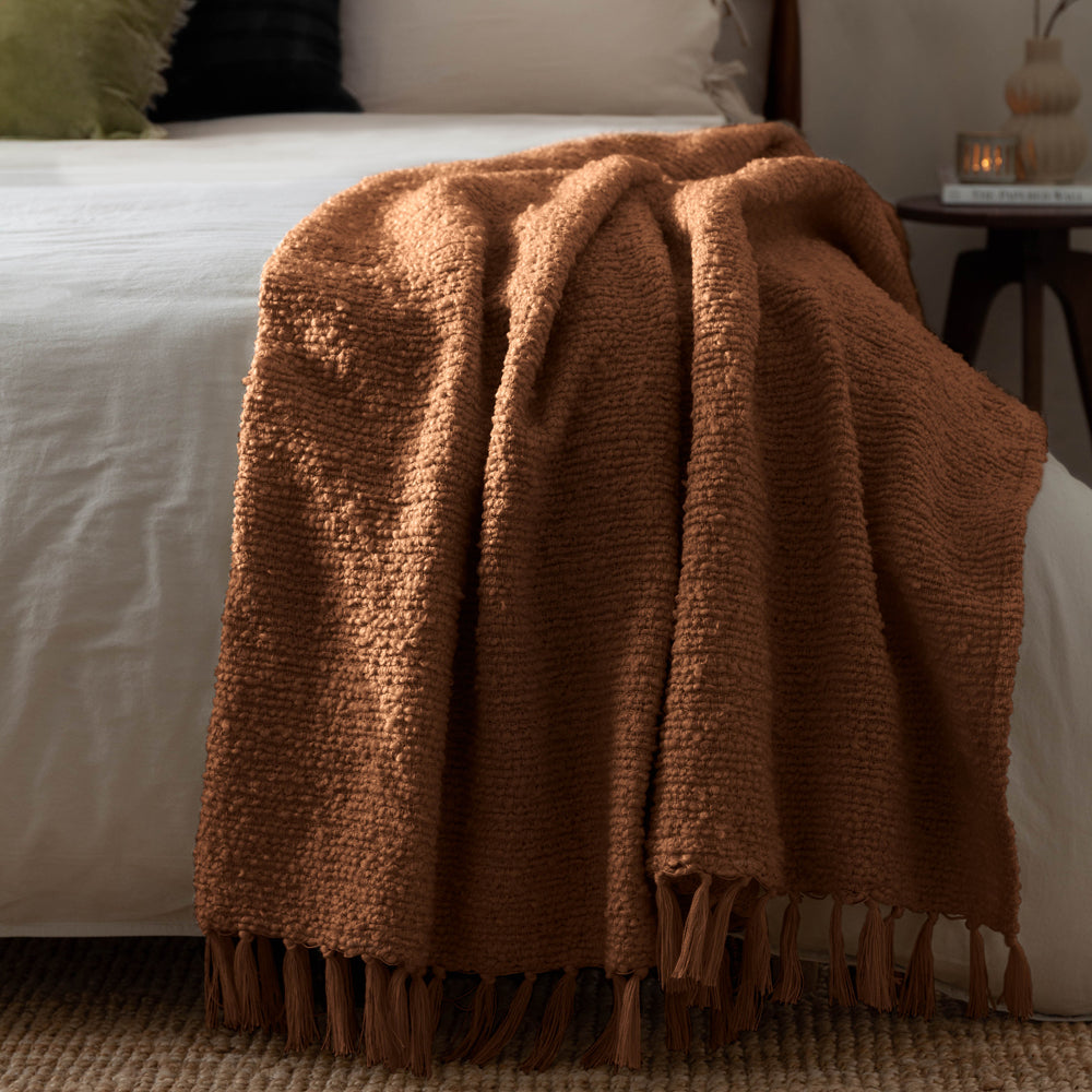 Plain Orange Throws - Candar Textured Boucle Throw Ginger Yard