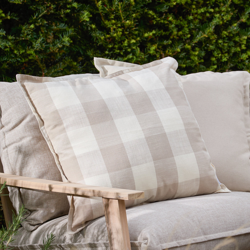 Check Beige Cushions - Chesil Check 100% Cotton Outdoor Polyester Filled Cushion Natural Yard
