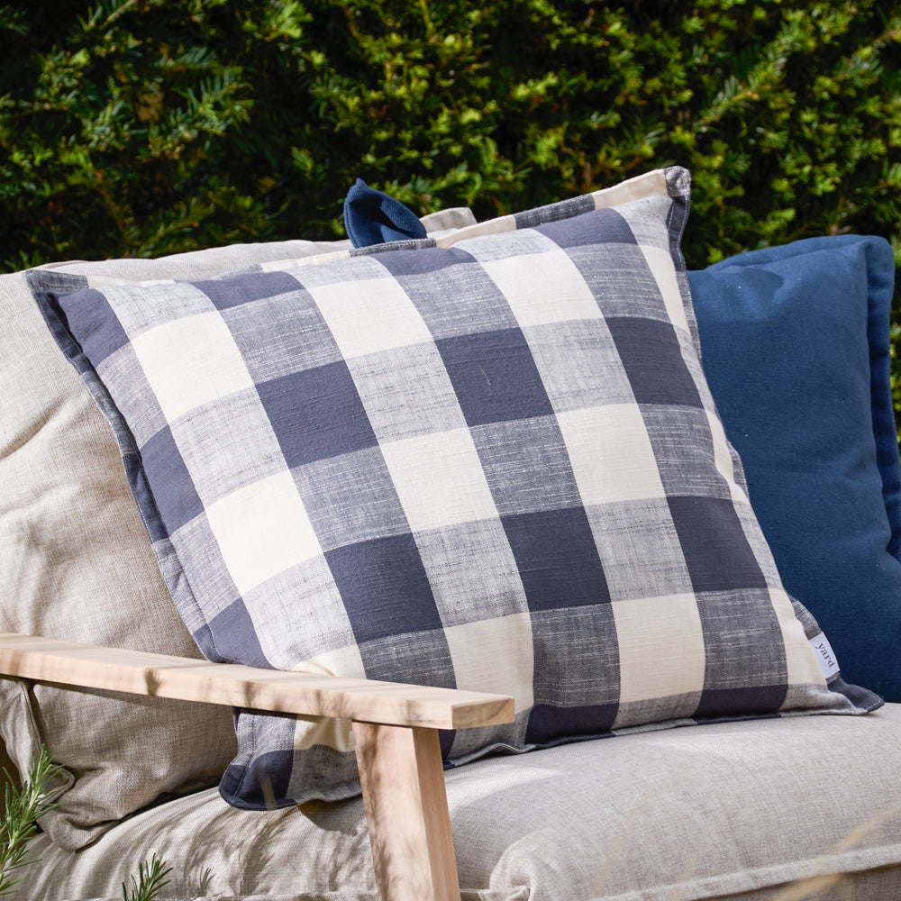 Check Blue Cushions - Chesil Check 100% Cotton Outdoor Polyester Filled Cushion Navy Yard
