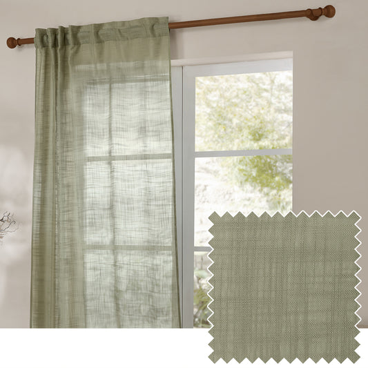 Plain Green Curtains - Cirrus Woven Sheer Curtain Panel Eucalyptus Yard