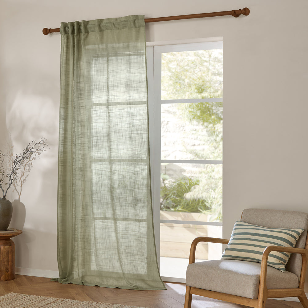 Plain Green Curtains - Cirrus Woven Sheer Curtain Panel Eucalyptus Yard