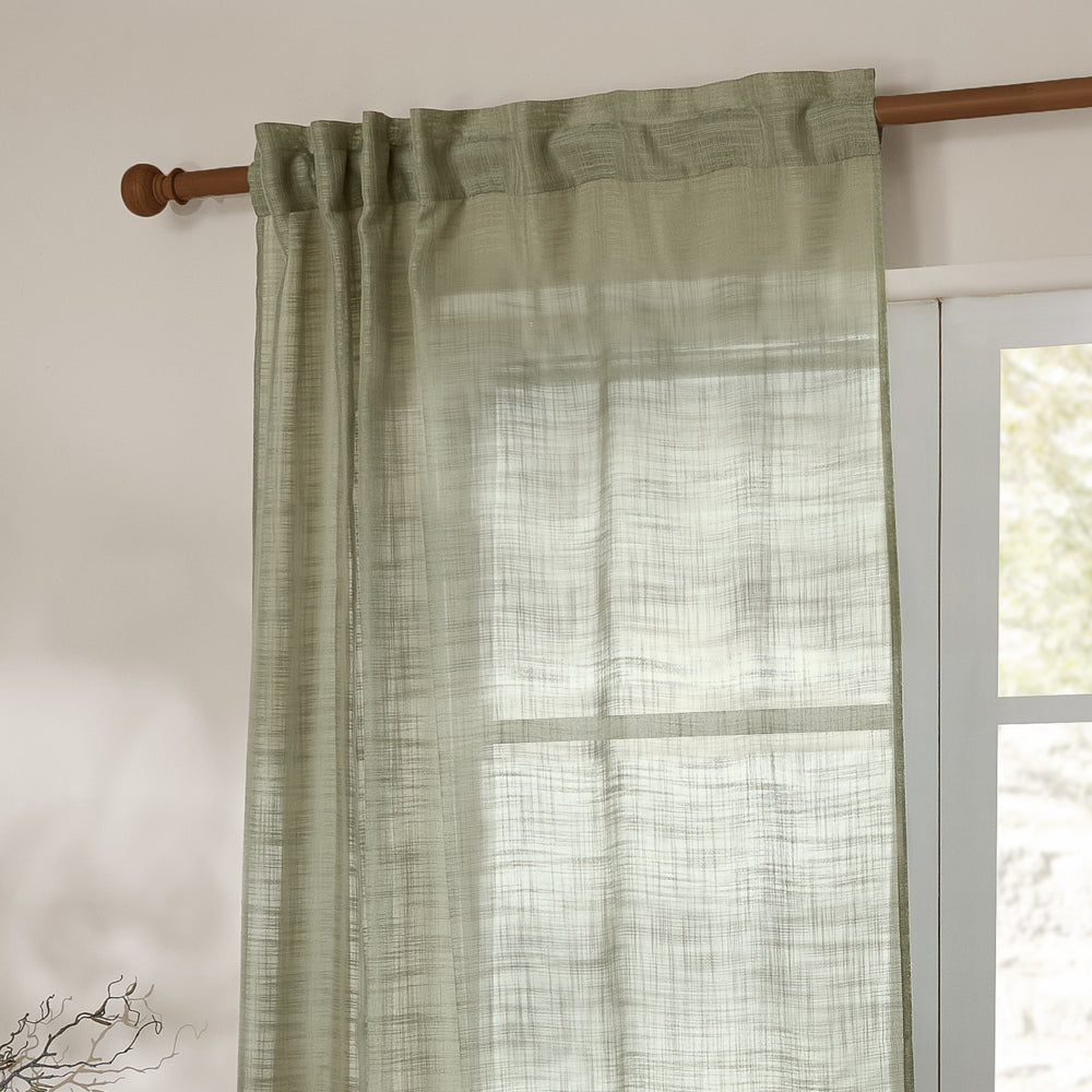 Plain Green Curtains - Cirrus Woven Sheer Curtain Panel Eucalyptus Yard