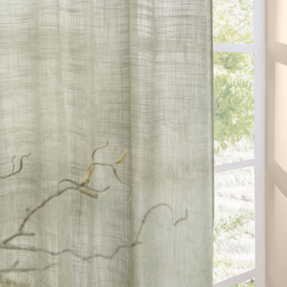 Plain Green Curtains - Cirrus Woven Sheer Curtain Panel Eucalyptus Yard