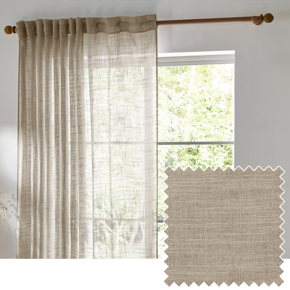 Plain Beige Curtains - Cirrus Woven Sheer Curtain Panel Linen Yard