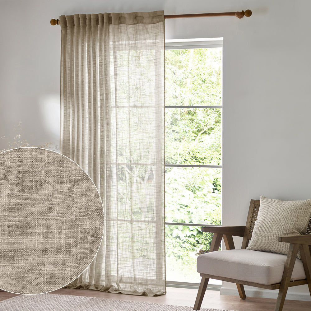 Plain Beige Curtains - Cirrus Woven Sheer Curtain Panel Linen Yard