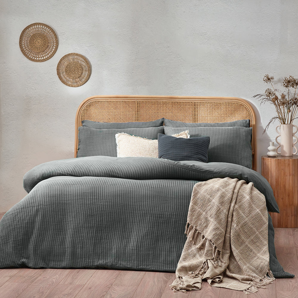 Plain Blue Bedding - Chunky Waffle  Duvet Cover Set Dusk Yard