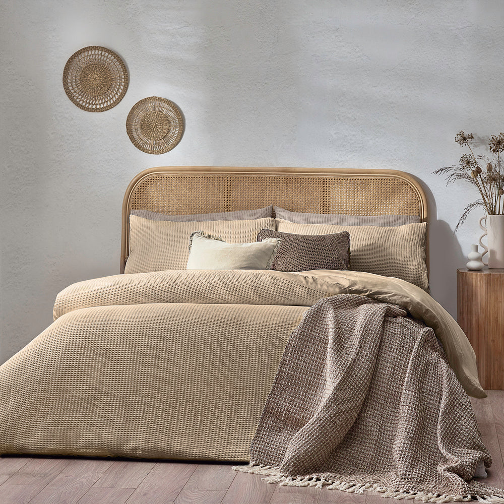 Plain Beige Bedding - Chunky Waffle  Duvet Cover Set Linen Yard