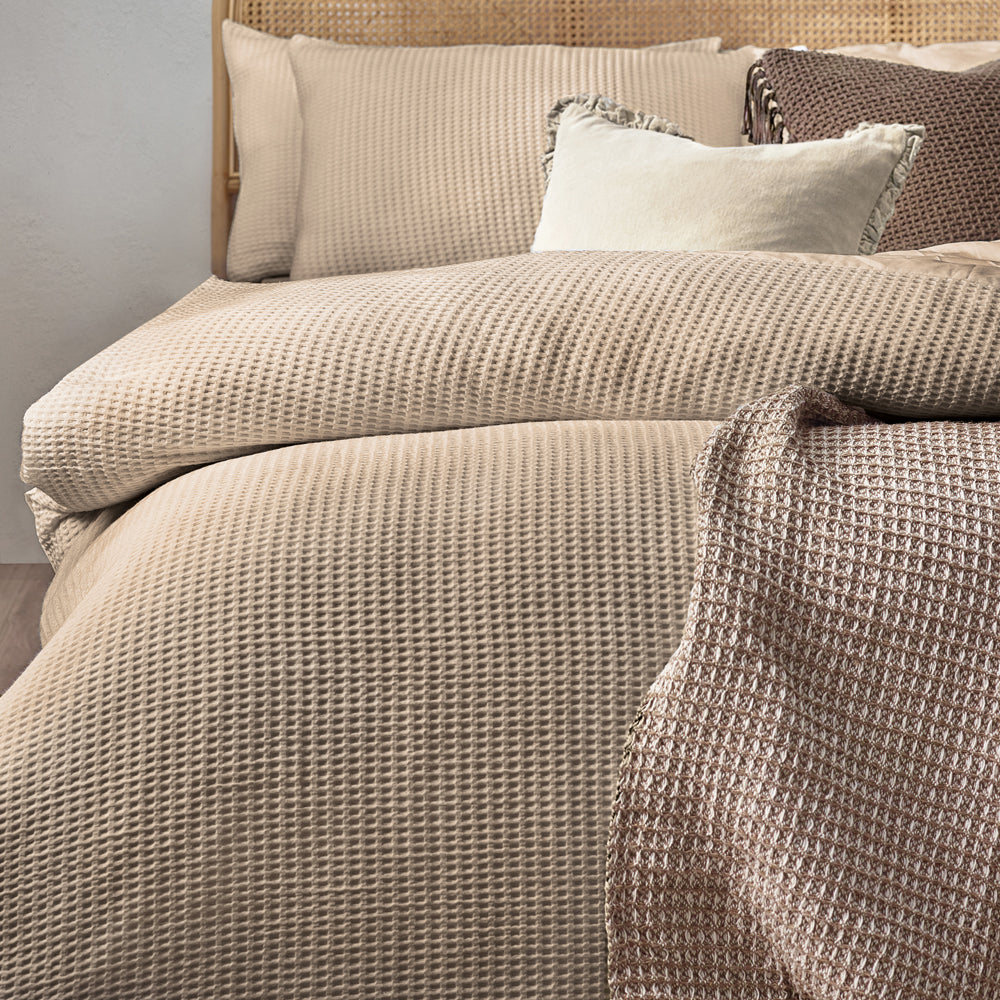 Plain Beige Bedding - Chunky Waffle  Duvet Cover Set Linen Yard