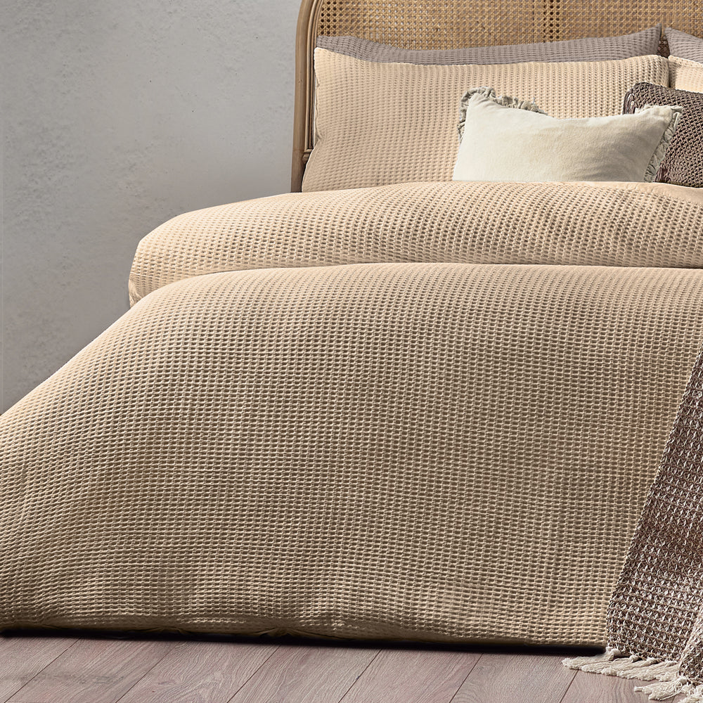 Plain Beige Bedding - Chunky Waffle  Duvet Cover Set Linen Yard