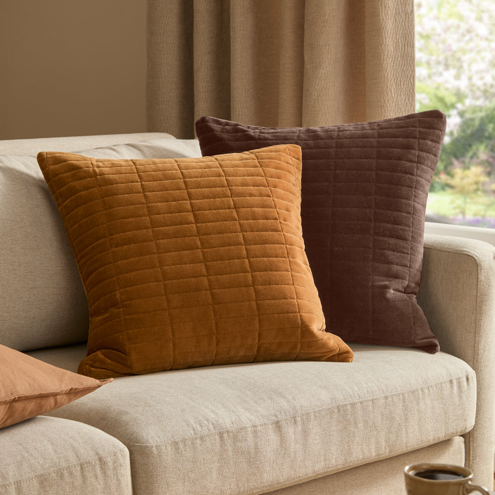 Plain Brown Cushions - Dales Quilted Cotton Velvet Cushion Cover Brown Yard