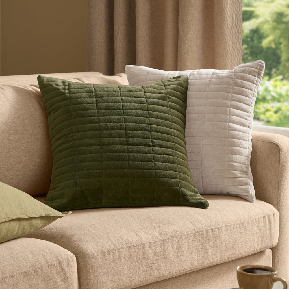 Plain Black Cushions - Dales Quilted Cotton Velvet Cushion Cover Lichen Yard