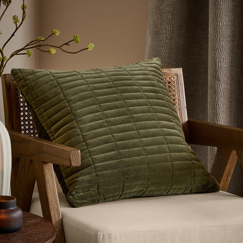 Plain Black Cushions - Dales Quilted Cotton Velvet Cushion Cover Lichen Yard