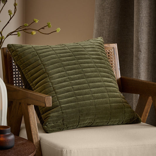 Plain Black Cushions - Dales Quilted Cotton Velvet Cushion Cover Lichen Yard