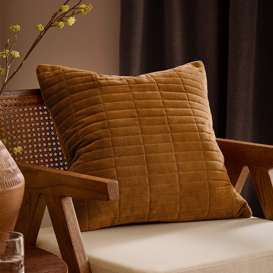 Dales Quilted Cotton Velvet Cushion Pecan